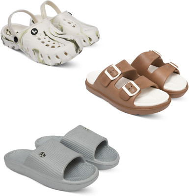 Acorn Men Slides(White, Tan, Silver , 10)