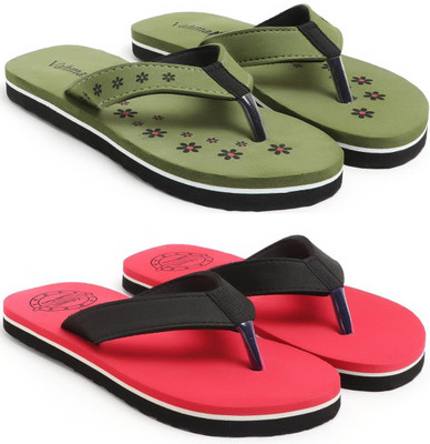 VAHMAH Women Slippers(Green, Red , 7)