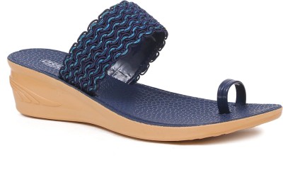 asian Women Flip Flops(Blue , 6)