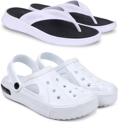 Kapani Fashion Men Slippers(Black, White , 9)