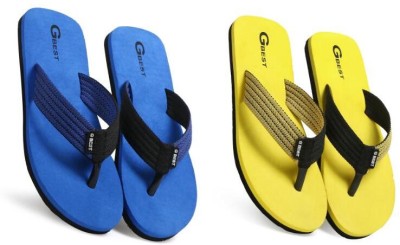 G Best Men Flip Flops(Yellow, Blue , 9)