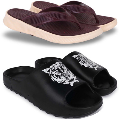 KAPYANSH Men Slippers(Maroon, Black , 7)