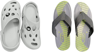 BLIBBERS Men Slippers(Off White, Grey , 7)