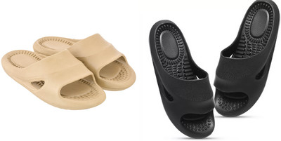 Radhira Men Slippers(Beige, Black , 9)