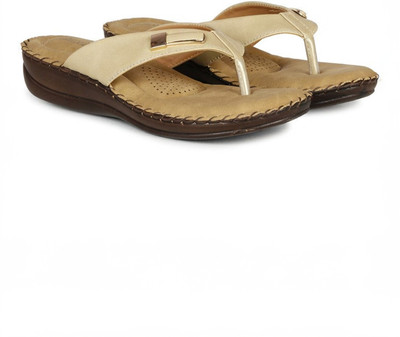 GLANCE FEET Women Flip Flops(Off White , 7)