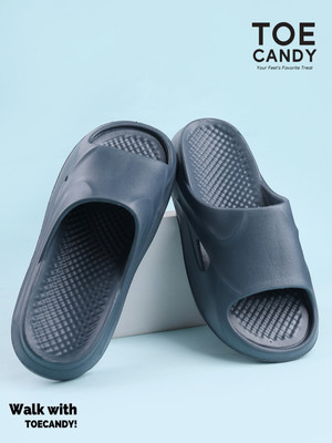 TOE CANDY Men Grey Men Slip-on Slider Slides(Grey , 7)