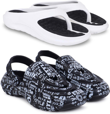 KAPYANSH Men Slippers(White, Black , 8)