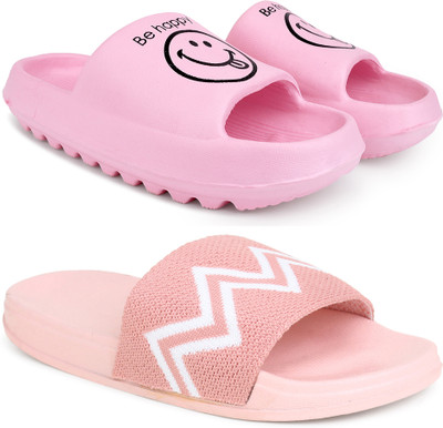 Kapani Fashion Women Women Combo Pack of 2 Lightweight Flipflops, Slipper, Slides (Pink, Pink , 4) Slides(Pink, Pink , 4)