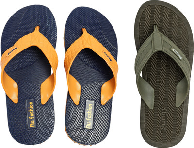 Sunny Footwear Men Slippers(Orange, Black, Green , 6)