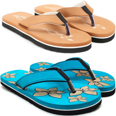 VAHMAH Women Slippers(Tan, Blue , 5)