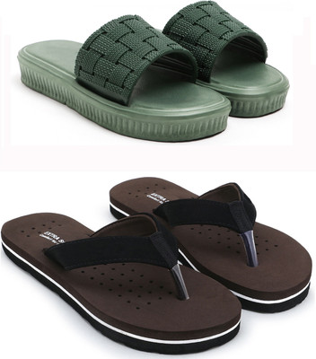 Dewon Women Slides(Green, Brown , 8)