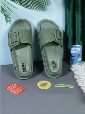 DOCTOR EXTRA SOFT Women Classic Cushion Sliders/Slippers with Adjustable Buckle Strap for Adult D-526 Slides(Olive , 4)