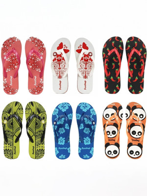 Footup Women Womens Comfort Stylish Trending with colorful Printed Slippers combo (Pack Of 6 pairs) Flip Flops(Multicolor , 5)