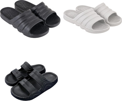 Feel alive Men Slippers(Black, White , 8)