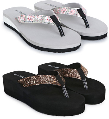 TWO SOFT Women Combo Pack Of 2 Women Slipper Stylish Casual Light & Soft Comfortable Daily Wear Slippers(Grey, Gold , 8)