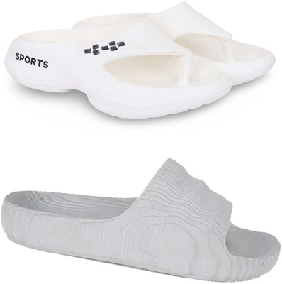 KAPYANSH Men Slippers(White, Grey , 8)