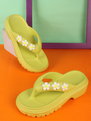 Zapatoz Women Slides(Green , 8)