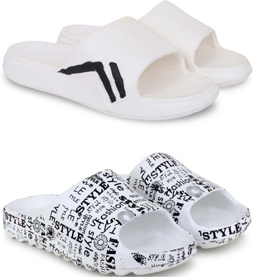 KAPYANSH Men Slippers(White, White , 9)