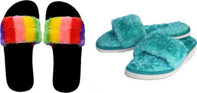 rexizone Women Slides(Multicolor, Green , 6)