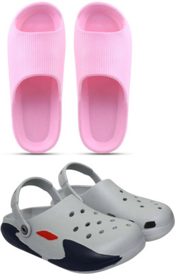 Veewalk Men Slides(Pink, Grey , 8)