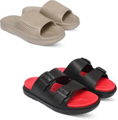 Acorn Men Slides(Beige, Red , 6)