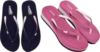 NISTHA Women Flip Flops(Pink, Navy , 8)