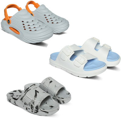 Acorn Men Slides(Grey, Blue, White , 7)