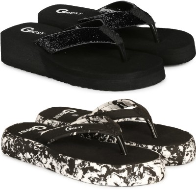 G Best Women 2 Pair of Women Flip Flop Slipper Slippers(Black , 6)