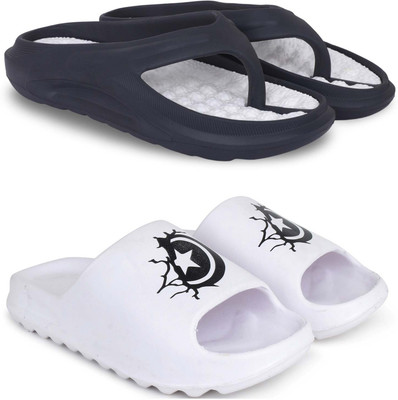 Kapani Fashion Men Slippers(Black, White , 9)