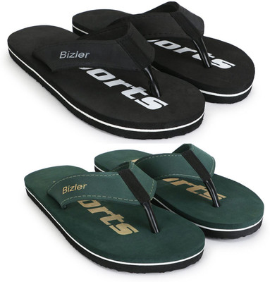 BIZLER Men Slides(Black, Green , 8)