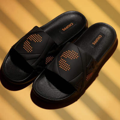 Chupps Men Flux Black Oarnge Slides Slippers Soft Lightweight Flip Flops For Slides(Black , 9)