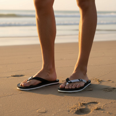 Hilux Men Slippers(Black, White , 7)