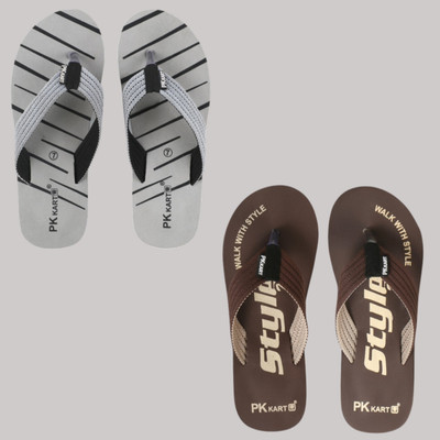 PKKART Men Slippers(Grey, Brown , 8)