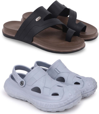 KAPYANSH Men Slides(Black, Grey , 9)