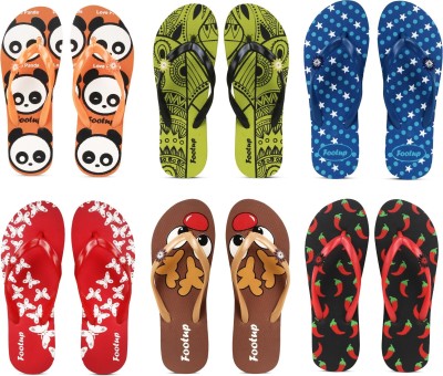 Footup Women Womens Comfort Stylish Trending with colorful Printed Slippers combo (Pack Of 6 pairs) Slippers(Multicolor , 7)