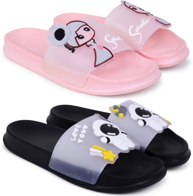 Pampy Angel Women Slides(Pink, Black , 5)