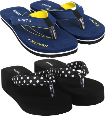 KUNTO Women Flip Flops(Blue, Yellow, Black, White , 5)