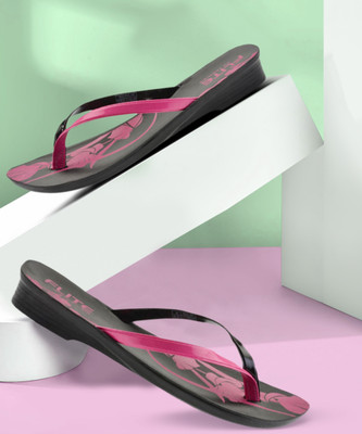 FLITE Women Slippers(Black, Pink , 6)