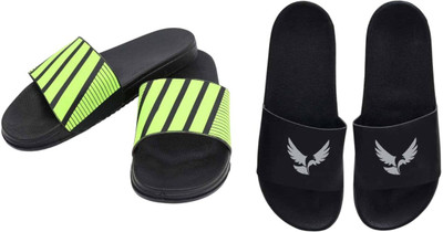 nvisan Men Slides(Green, Grey, Black , 9)