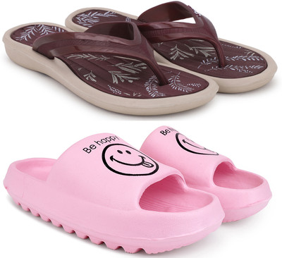 Kapani Fashion Women Women Combo Pack of 2 Lightweight Flipflops, Slipper, Slides (Maroon, Pink , 6) Slippers(Maroon, Pink , 6)