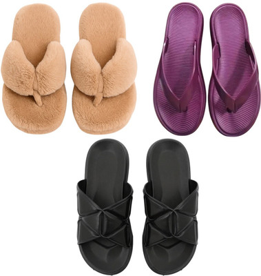 Shivaru trader Women Slippers(Brown, Purple, Black , 3)