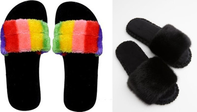 rexizone Women Slides(Multicolor, Black , 6)