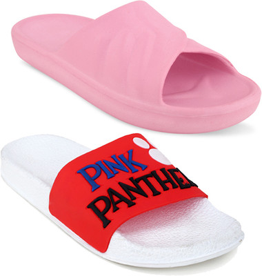 World Wear Footwear Men Slides(Pink, White , 4)