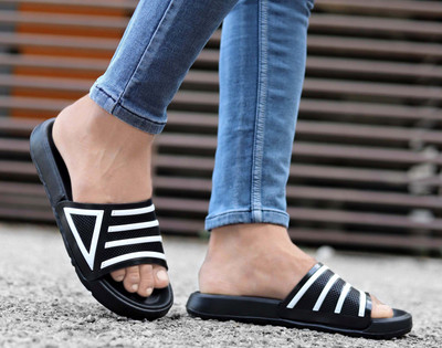 aadi Men Slides(Black, White , 9)