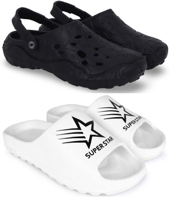 Kapani Fashion Men Clogs(Black, White , 10)