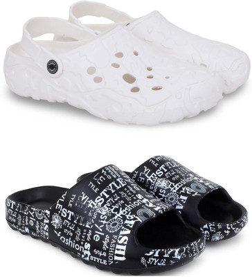 KAPYANSH Men Slippers(White, Black , 8)