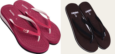 DASHNY Women Flip Flops(Brown, Pink , 7)