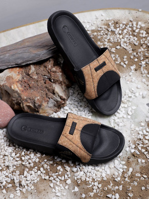 Chupps Men Arc Black Slides Slippers Soft FootbedLightweight Flip Flops For Slides(Black , 11)