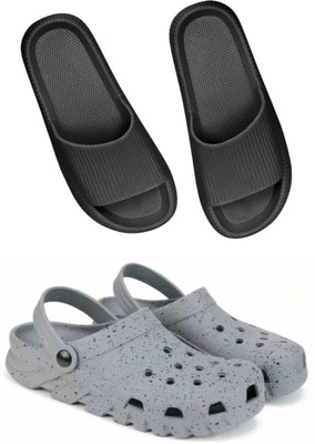 Veewalk Men Slides(Black, Grey , 8)