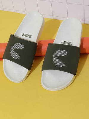 Chupps Men Dot Fusion White&Olive Slides Soft Lightweight Flip Flops For Slides(Olive , 7)